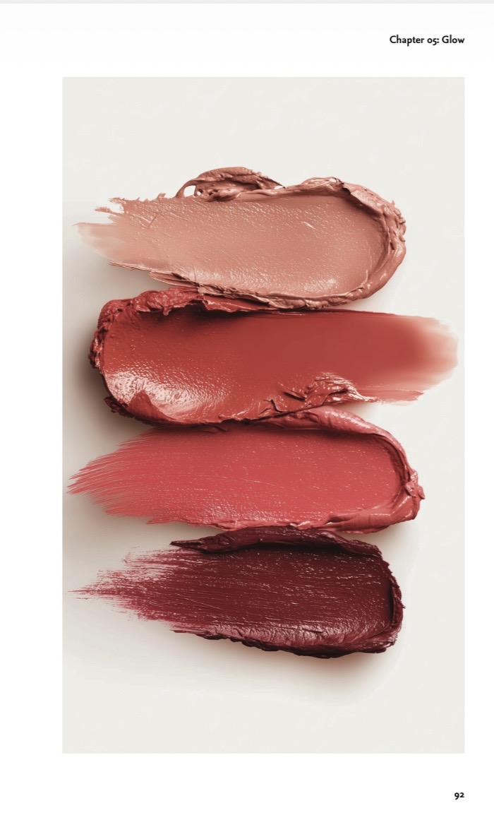 Creamy lipstick swatches in rose, coral and berry