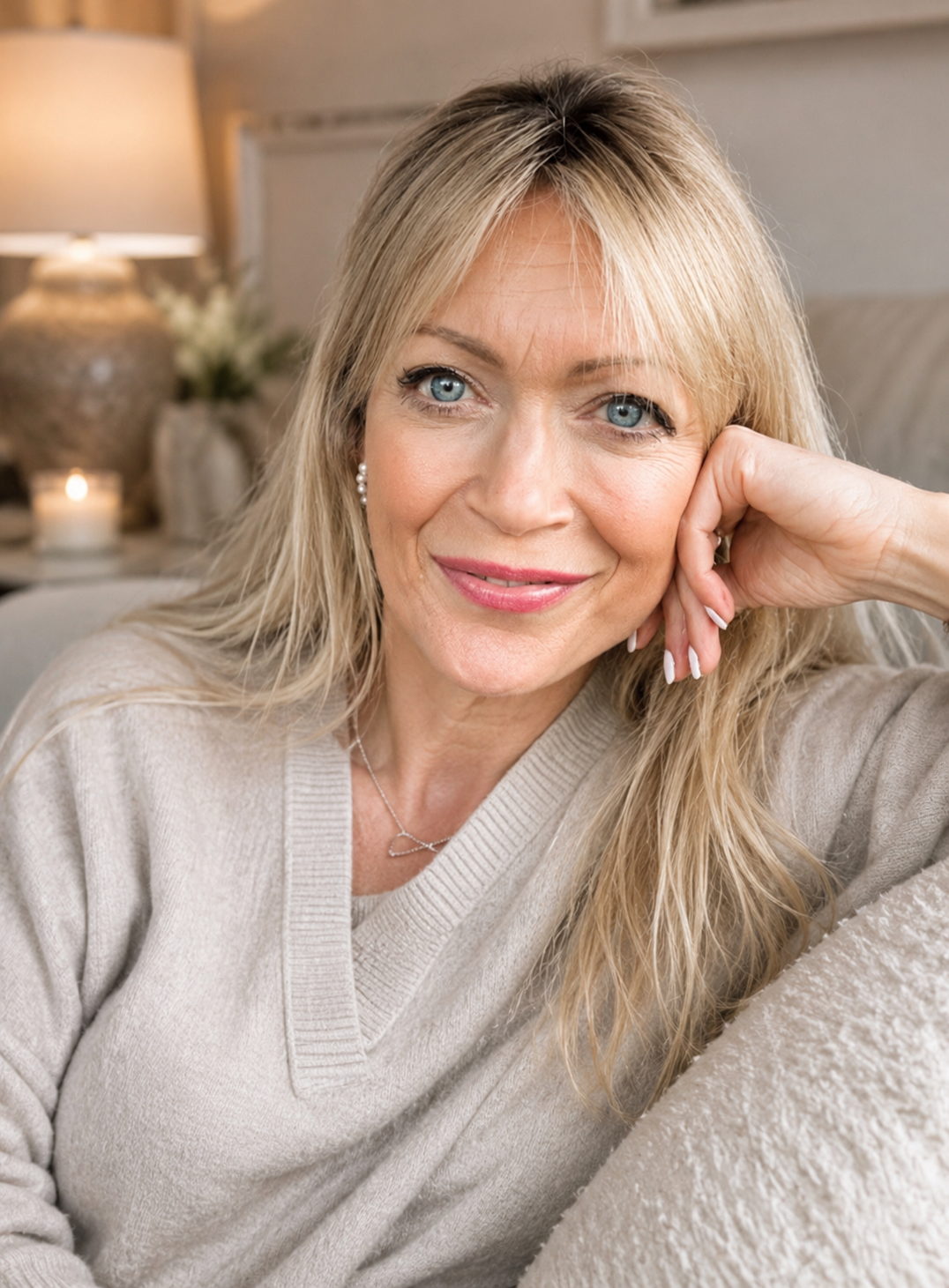 Lucy Rogers, founder of GLOWBOMB, relaxing at home